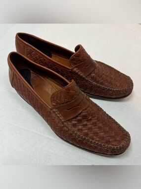 Allen Edmonds Men’s 12 D Brown Leather Woven Capri Penny Loafers Dress Shoes